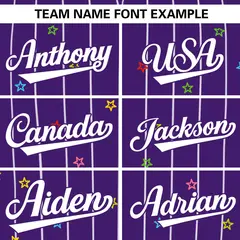 Purple White Star Pattern Stripe Authentic Baseball Jersey 3