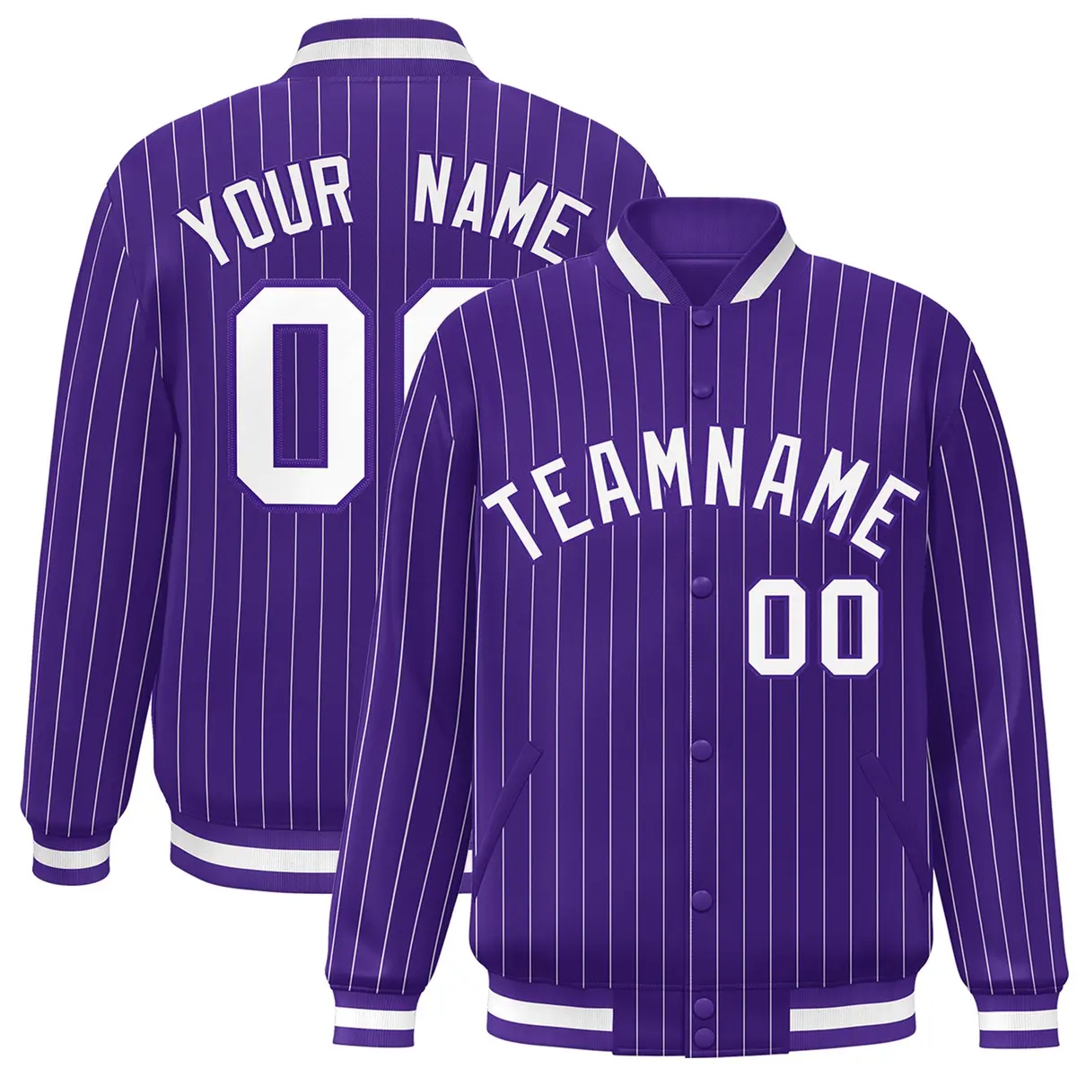 Purple White Stripe Fashion Letterman Bomber Varsity Jacket