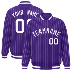 Purple White Stripe Fashion Letterman Bomber Varsity Jacket