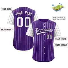 Purple White Stripe Raglan Sleeves Authentic Baseball Jersey 2