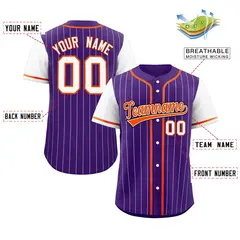 Purple White Stripe Raglan Sleeves Authentic Baseball Jersey 2