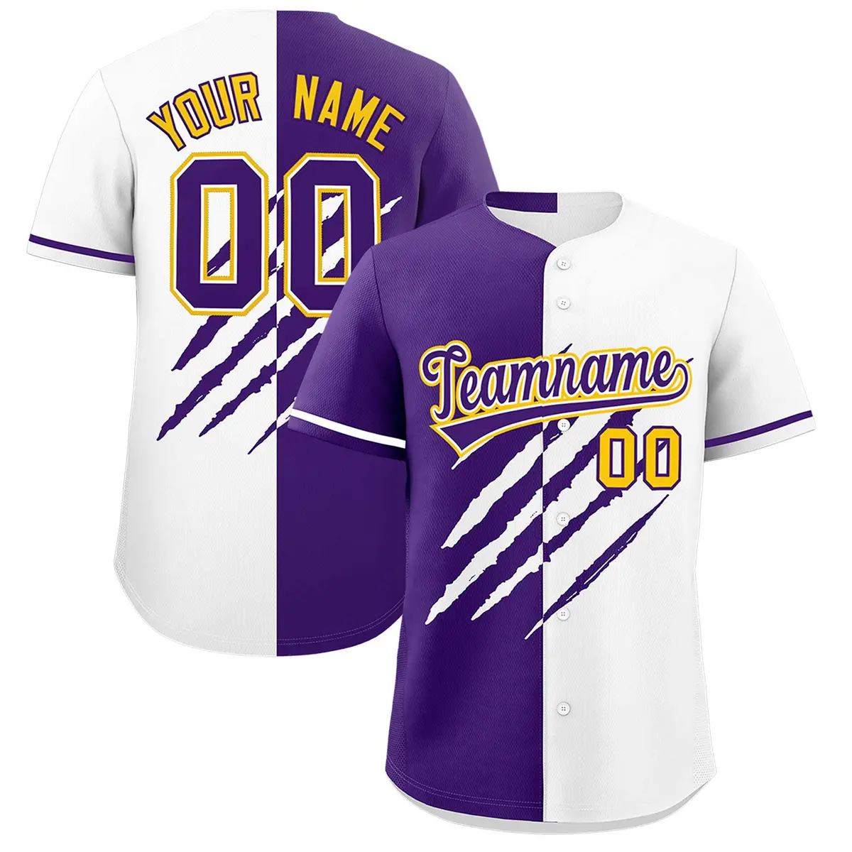 Purple White Tiger Claw Scratch Split Baseball Jersey