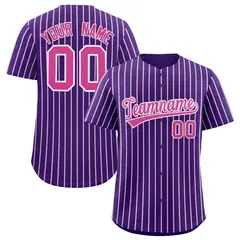 Purple White Tricolor Stripe Fashion Baseball Jersey 1