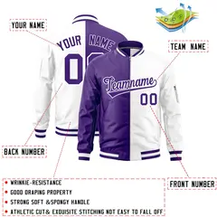 Purple White Two Tone Split Varsity Letterman Bomber Jacket 2