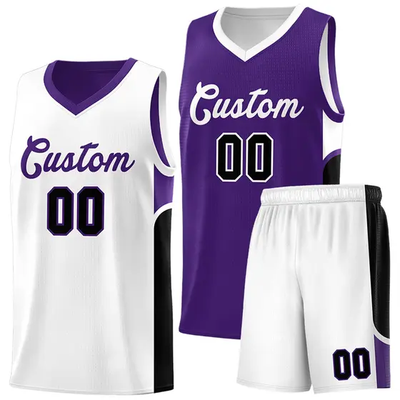 Purple White U-shaped Side Pattern Double Side Basketball Jersey