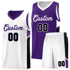 Purple White U-shaped Side Pattern Double Side Basketball Jersey