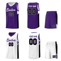 Purple White U-shaped Side Pattern Double Side Basketball Jersey 2