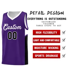 Purple White U-shaped Side Pattern Double Side Basketball Jersey 3
