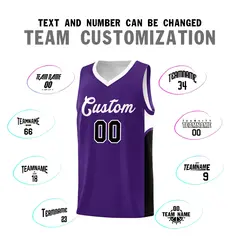 Purple White U-shaped Side Pattern Double Side Basketball Jersey 4