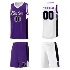Purple White U-shaped Side Pattern Double Side Basketball Jersey 5