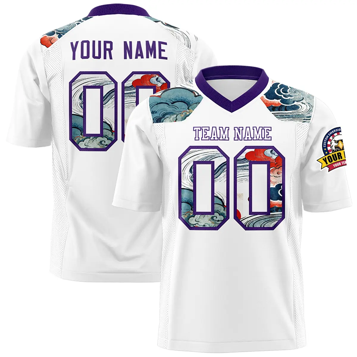 Purple White Ukiyo-e Auspicious Clouds Graffiti Football Jersey