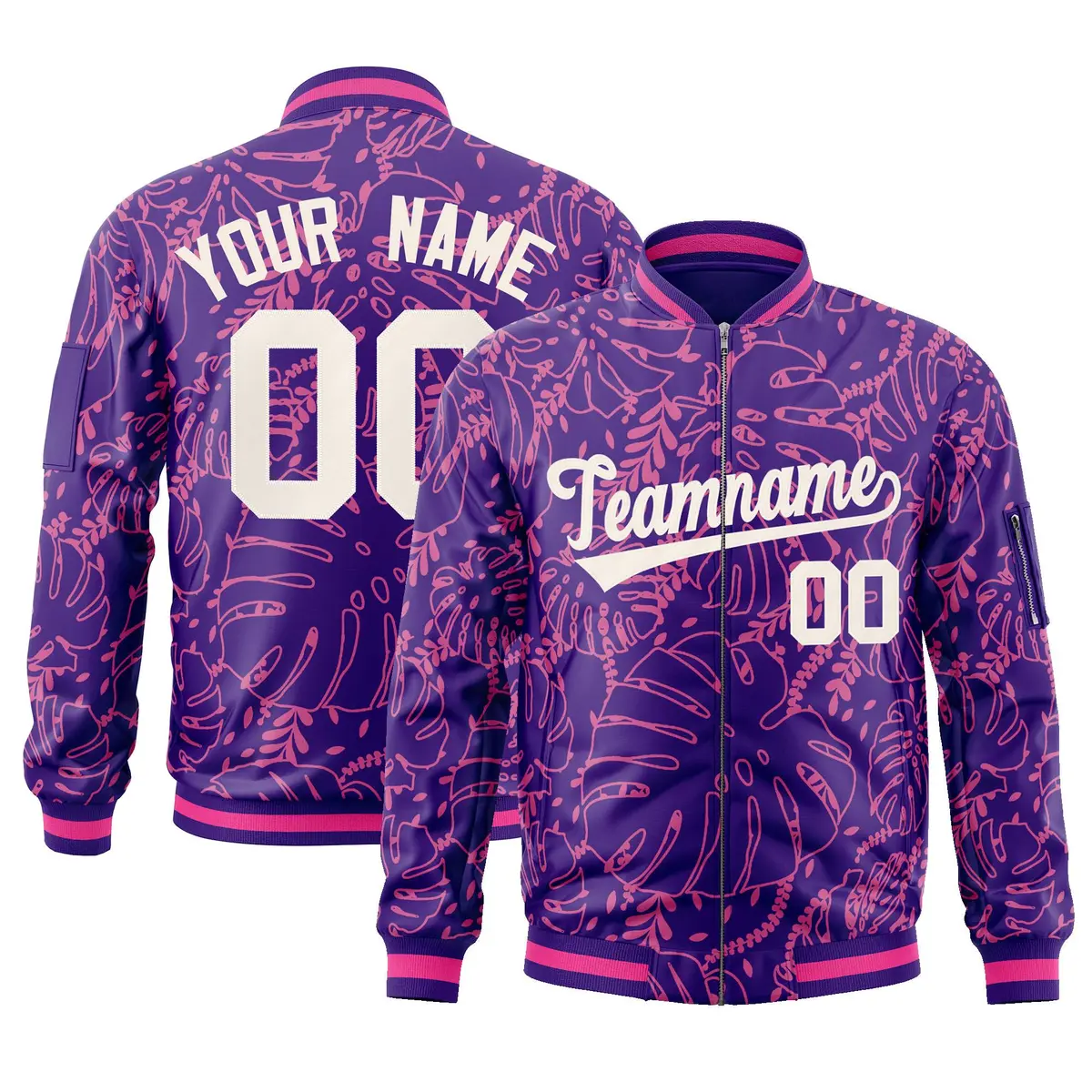 Purple White Varsity Letterman Bomber Jacket Hawaii Full-Zip