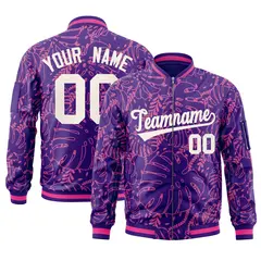 Purple White Varsity Letterman Bomber Jacket Hawaii Full-Zip