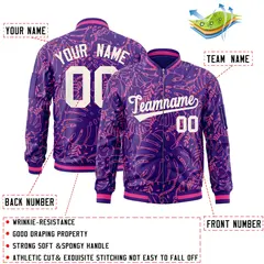 Purple White Varsity Letterman Bomber Jacket Hawaii Full-Zip 2