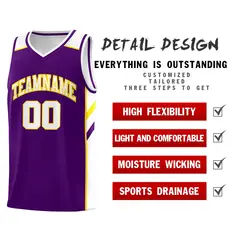 Men's Purple White-Yellow Basketball Jersey 4