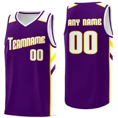 Purple White-Yellow Basketball Jersey