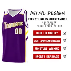 Men's Purple White-Yellow Basketball Jersey 4
