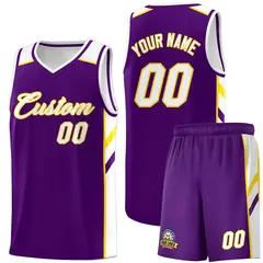 Purple White-Yellow Classic Basketball Jersey Set