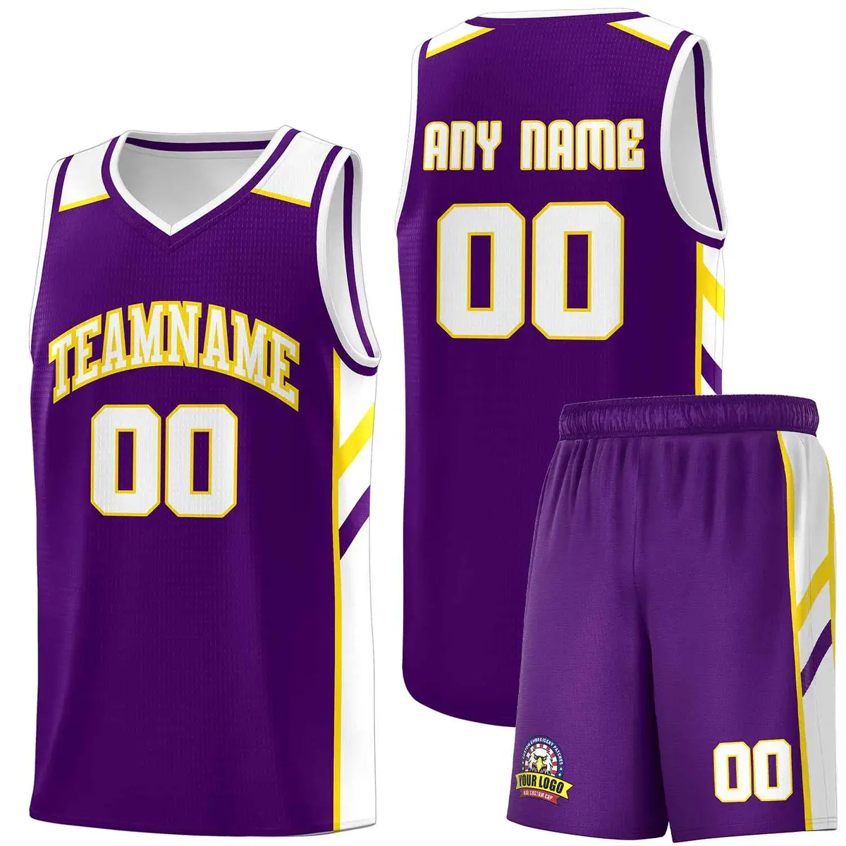 Purple White-Yellow Classic Basketball Jersey Set