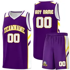 Purple White-Yellow Classic Basketball Jersey Set