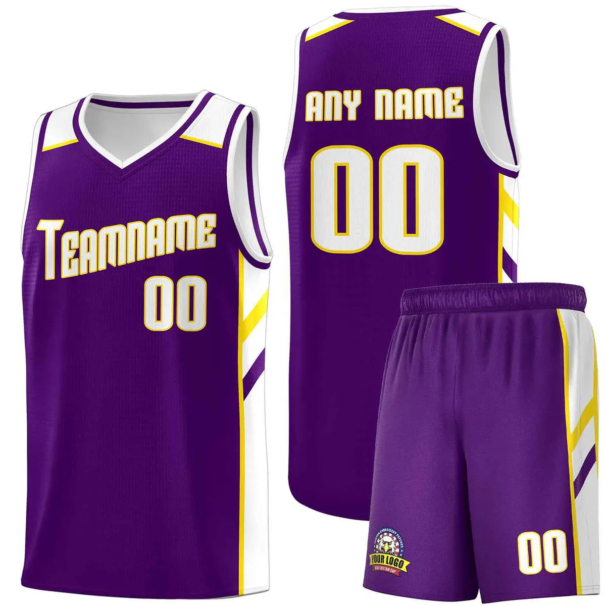 Purple White-Yellow Classic Basketball Jersey Set