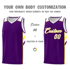 Purple White-Yellow Classic Breathable Basketball Jersey 3