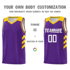 Purple White-Yellow Classic Casual Basketball Jersey for Men 3
