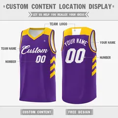 Purple White-Yellow Classic Mesh Basketball Jersey 2