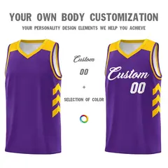 Purple White-Yellow Classic Mesh Basketball Jersey 3
