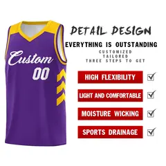 Purple White-Yellow Classic Mesh Basketball Jersey 4