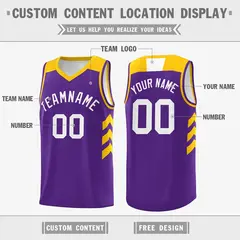 Purple White-Yellow Classic Mesh Basketball Jersey 2