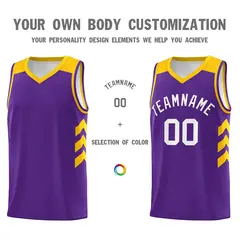 Purple White-Yellow Classic Mesh Basketball Jersey 3