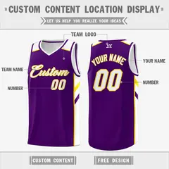 Purple White-Yellow Classic Mesh Sport Basketball Jersey 2