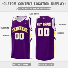 Purple White-Yellow Classic Mesh Sport Basketball Jersey 2