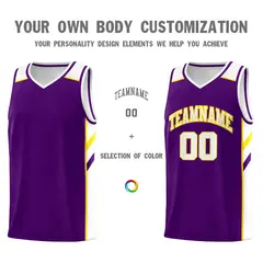 Purple White-Yellow Classic Mesh Sport Basketball Jersey 3