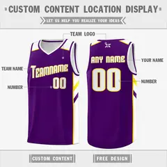 Purple White-Yellow Classic Mesh Sport Basketball Jersey 2