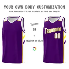 Purple White-Yellow Classic Mesh Sport Basketball Jersey 3
