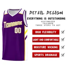Purple White-Yellow Classic Mesh Sport Basketball Jersey 4