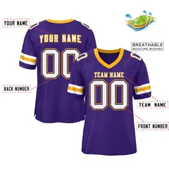 Purple White-Yellow Classic Style Mesh Football Jersey 2