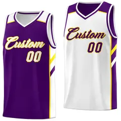 Purple White-Yellow Double Side Casual Basketball Jersey