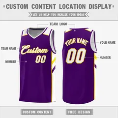 Purple White-Yellow Double Side Casual Basketball Jersey 2