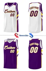 Purple White-Yellow Double Side Casual Basketball Jersey 4