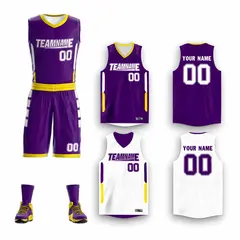 Purple White-Yellow Double Side Sportswear Basketball Jersey