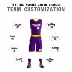 Purple White-Yellow Double Side Sportswear Basketball Jersey 2