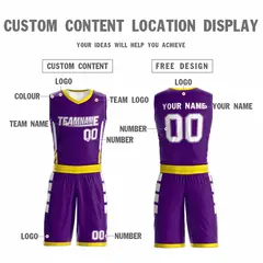 Purple White-Yellow Double Side Sportswear Basketball Jersey 3
