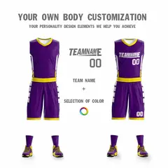 Purple White-Yellow Double Side Sportswear Basketball Jersey 4