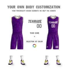 Purple White-Yellow Reversible Double Side Basketball Jersey 3