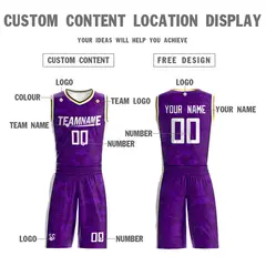 Purple White-Yellow Reversible Double Side Basketball Jersey 4
