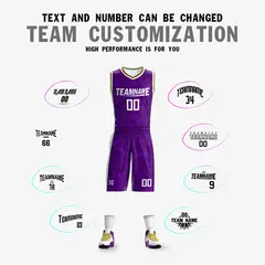 Purple White-Yellow Reversible Double Side Basketball Jersey 5