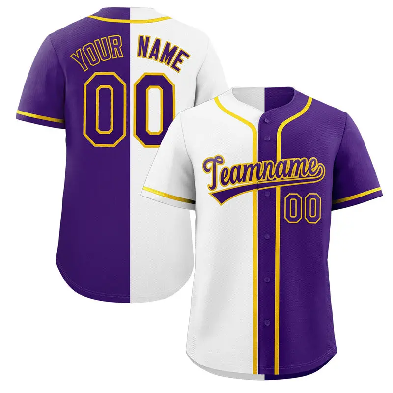 Purple White-Yellow Split Fashion Baseball Jersey